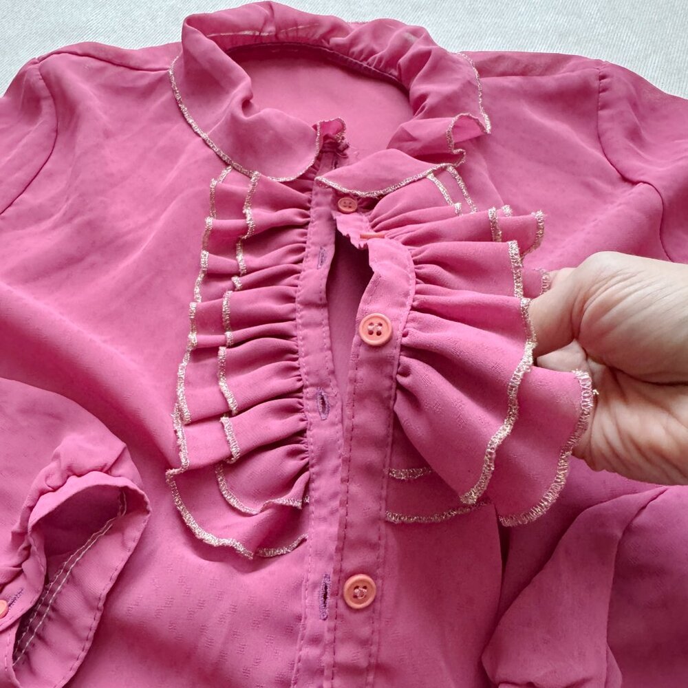 Pink Ruffle Sheer Vintage Blouse - Picture 13 of 16